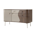 Buffet moderne en bois avec portes asymétriques et poignées arrondies