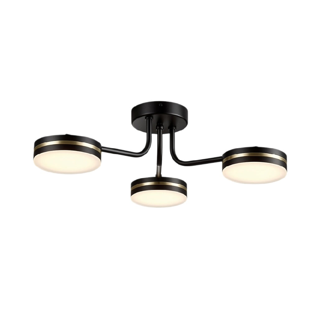 Plafonnier moderne à trois bras avec finition noire et lumière LED douce