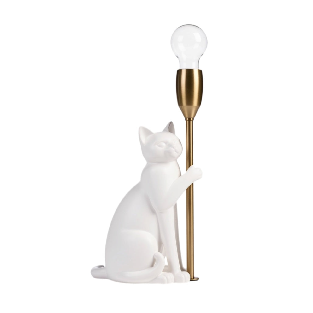 Lampe de table design en céramique à motif de chat avec support en métal doré