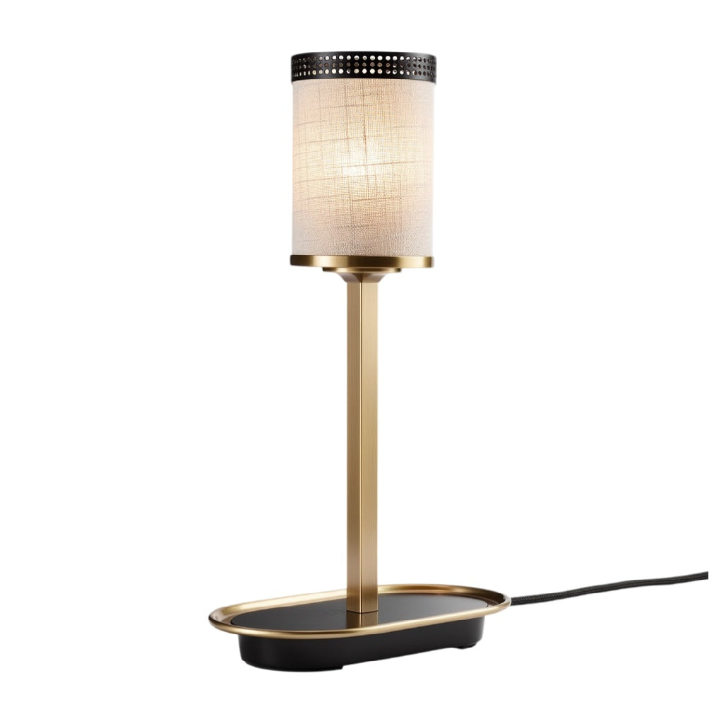 Lampe de table moderne avec abat-jour en tissu et base en métal doré