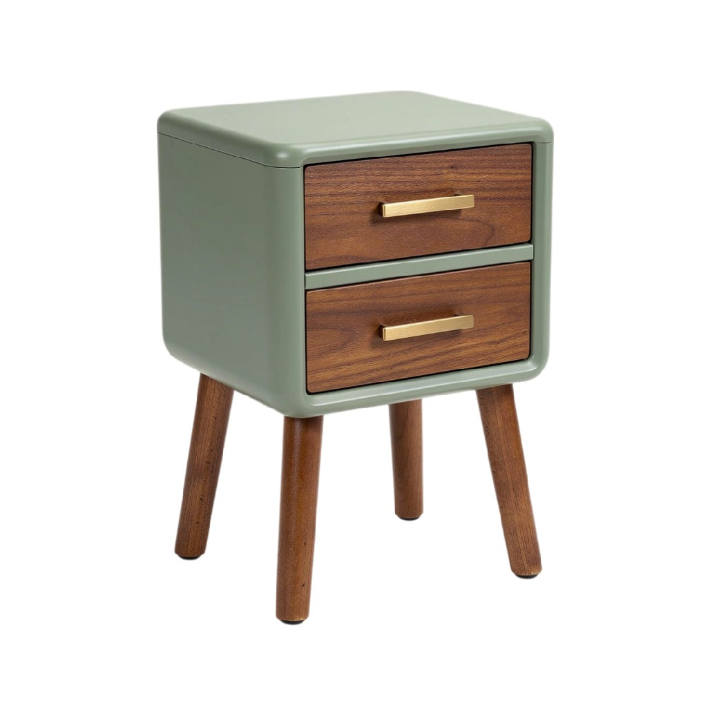 Table de chevet moderne avec tiroirs en bois et finition verte